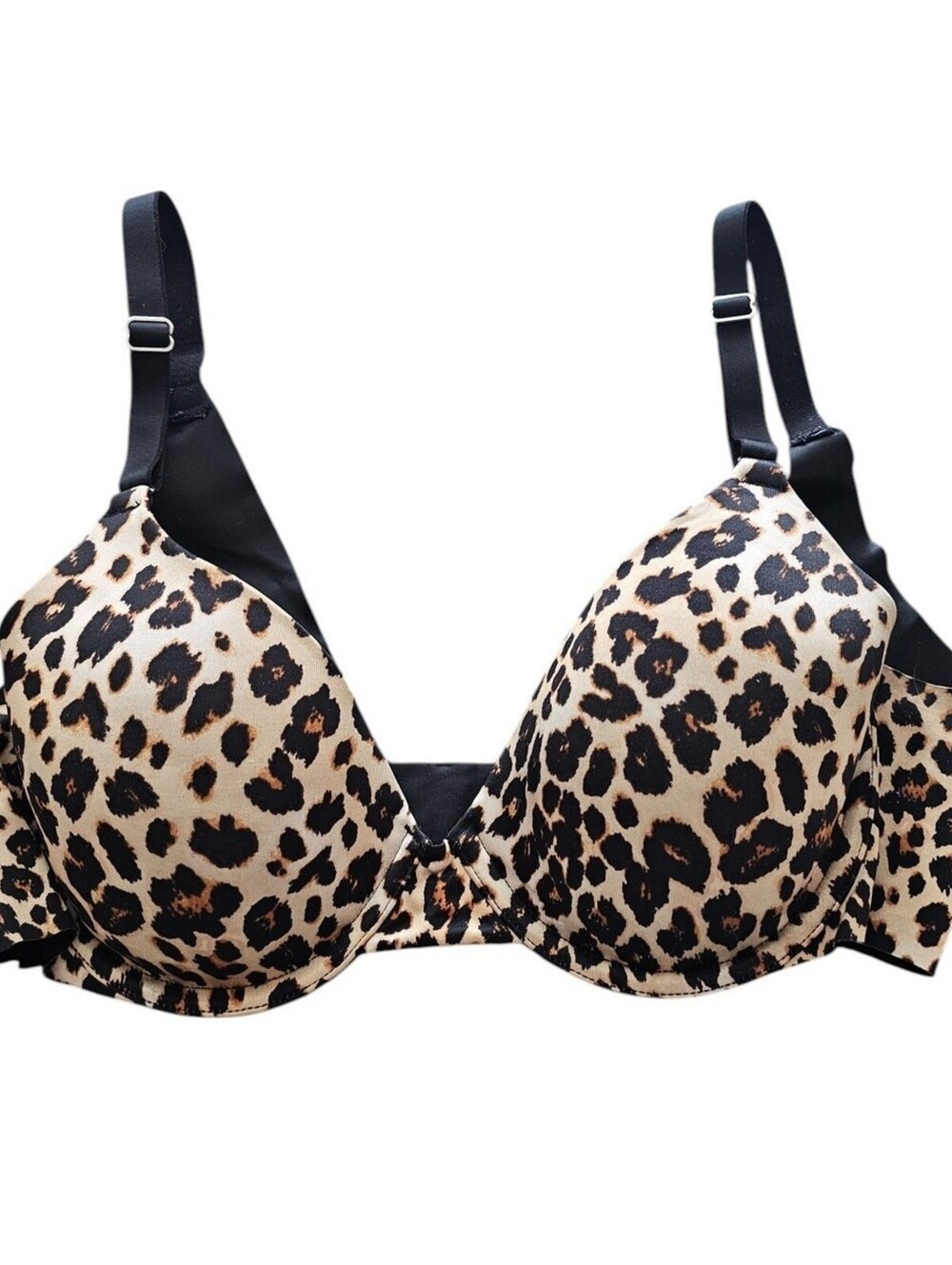 Secret Treasures Womens Sz 36B Classic T Shirt Bra Leopard Print Black Trim